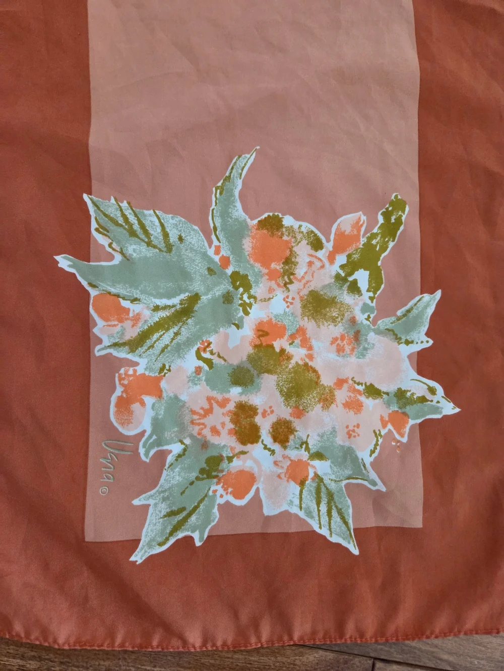 Vana Vintage Rust & Blush Floral Print Made In Japan Scarf